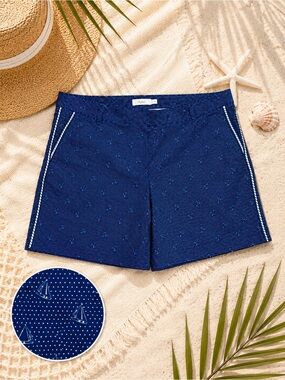 Lady Hagen Navy Sailboat Print Golf Shorts Size 14 Nautical Stretch Athletic